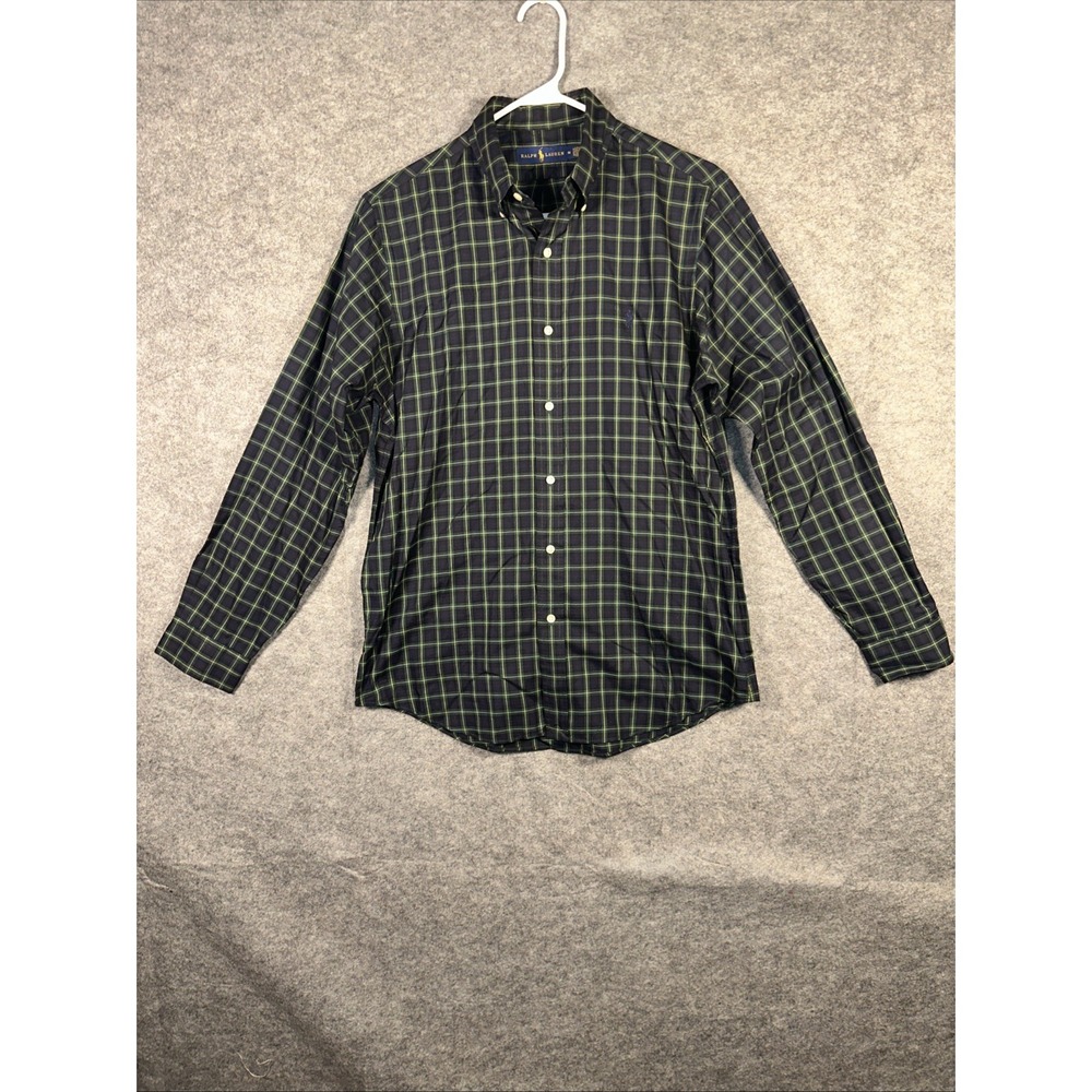 PRL Black Green Blue Yellow Plaid Long Sleeve Shirt Men's Medium